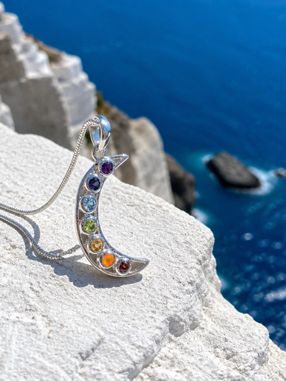 NEW! Chakra Crescent Moon Necklace